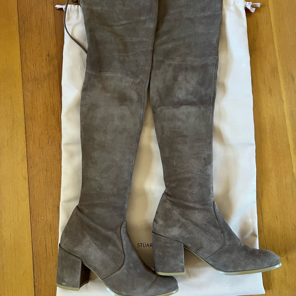 Stuart Weitzman Tieland Taupe Suede Over-the-Knee Boots size 7.5 (38)